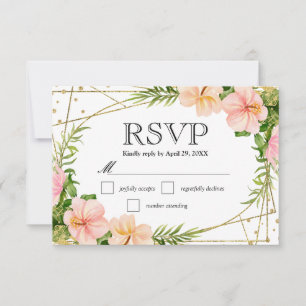 Watercolor Pink Tropical Flowers Wedding RSVP Card