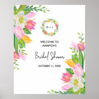 Watercolor Pink Tulip Bridal Shower Welcome