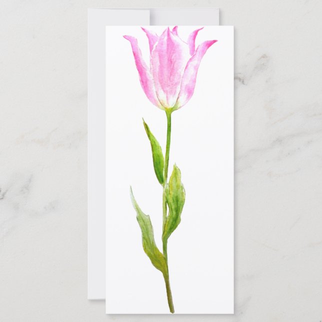 Watercolor Pink Tulip Mini Book Mark Rock Card (Front)