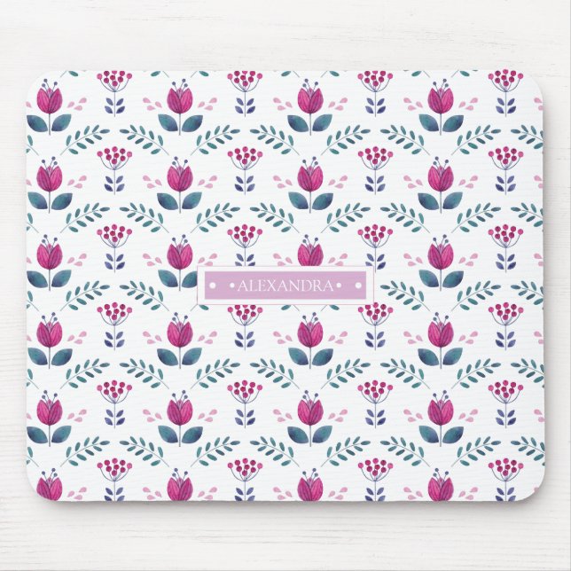 Watercolor Pink Tulip Mouse Mat (Front)