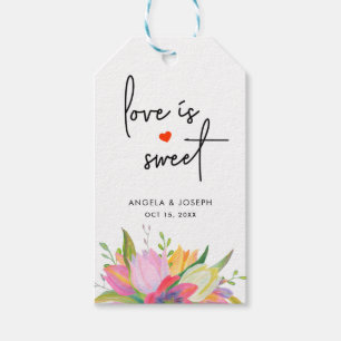 Watercolor Pink Tulip Script Love is Sweet Wedding Gift Tags