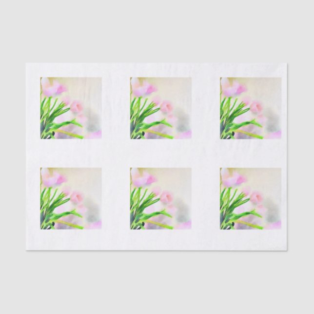 Watercolor Pink Tulip Tiles for Decoupage Tissue Paper (Front)