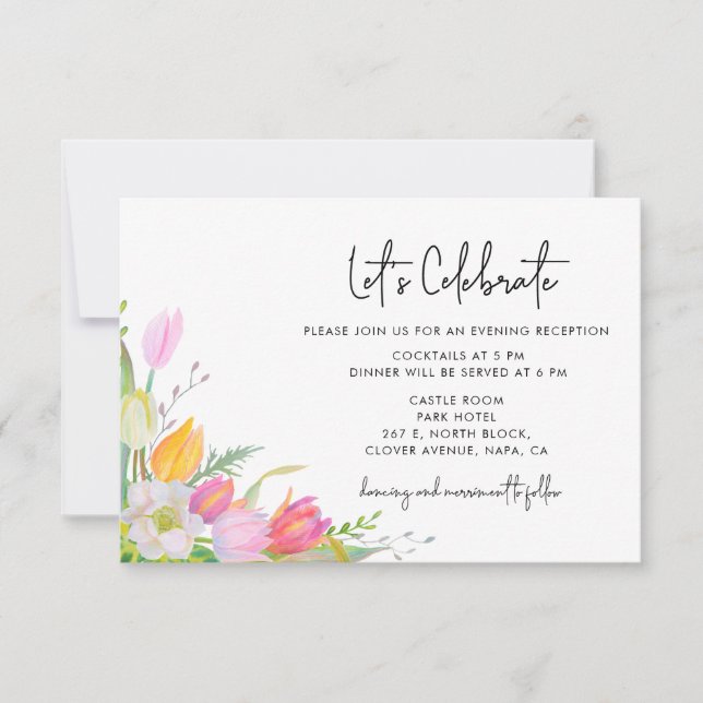 Watercolor Pink Tulip Wedding Reception Card (Front)