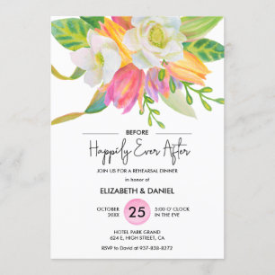 Watercolor Pink Tulip Wedding Rehearsal Dinner Invitation