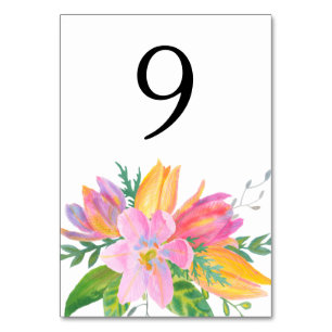 Watercolor Pink Tulip Wedding Table Number Card