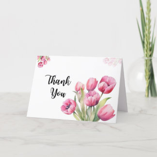 Watercolor pink Tulips folded Thank You Card 
