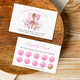 Watercolor Pink Utensils Bakery  Loyalty Card