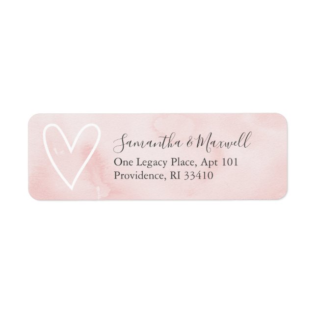 Watercolor Pink Valentine Heart Address Labels (Front)