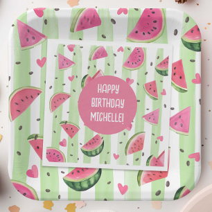 Watercolor Pink Watermelon, Summer Girl Birthday Napkin
