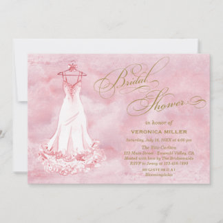 Watercolor Pink Wedding Gown Bridal Shower Invite