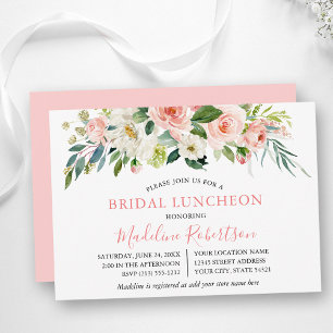 Watercolor Pink White Floral Bridal Shower Lunch Invitation