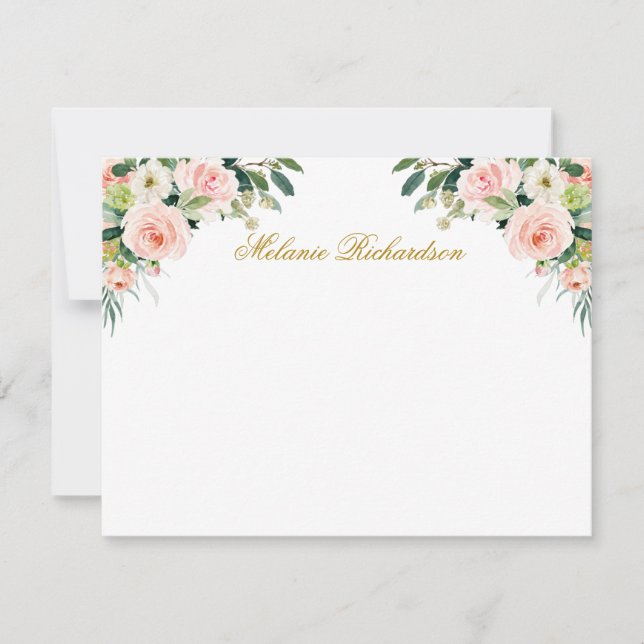 Watercolor Pink White Floral Gold Personalised Card (Front)