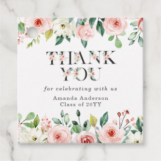 Watercolor Pink White Floral Graduation Thank You  Favour Tags