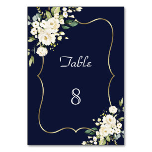 Watercolor Pink White Flowers Green Frame Wedding Table Number