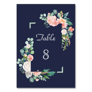 Watercolor Pink White Flowers Green Frame Wedding Table Number
