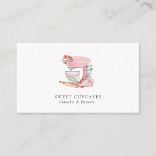 Watercolor Pink & white mixer Bakery Business Card