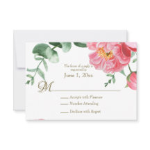 Watercolor Pink & White Peonies Floral RSVP
