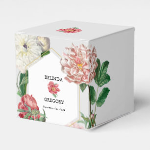 Watercolor Pink White Peonies Flowers Wedding Favour Box