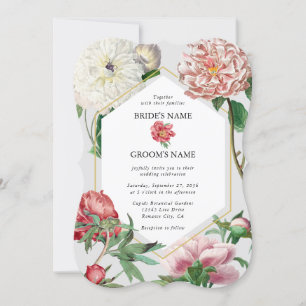Watercolor Pink White Peonies Flowers Wedding Invitation
