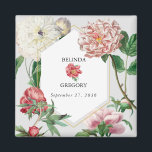 Watercolor Pink White Peonies Flowers Wedding Magnet<br><div class="desc">A beautiful watercolor pink and white peonies flower wedding design with gold geometric frame. A unique design that uses vintage botanical peony florals in pink and white colour tones. An elegant pink and white peonies floral design with a dash of greenery. A chic gold geometric frame wedding favour magnet design...</div>