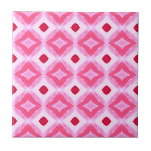 Watercolor Pink White Red Diamonds Tile