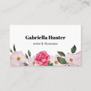 Watercolor Pink White Roses Ballerina Floral Business Card