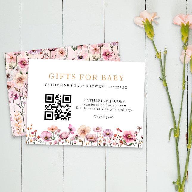 Watercolor Pink Wildflower Baby Shower Registry Ca Enclosure Card (Gift Registry)