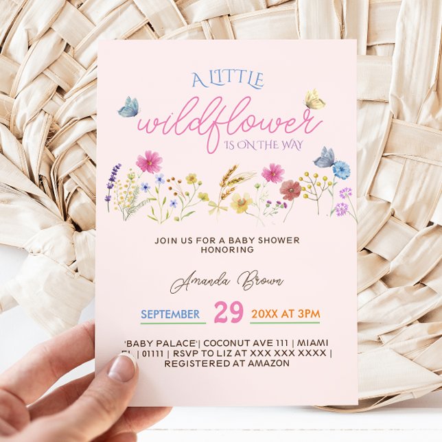 Watercolor Pink Wildflower Blush Baby Girl Shower Invitation (Creator Uploaded)