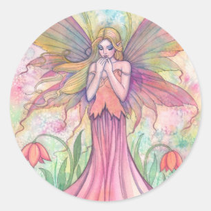 Watercolor PInk Wildflower Fairy Fantasy Art Classic Round Sticker