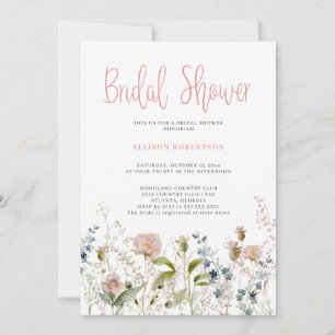 Watercolor Pink Wildflower Floral Bridal Shower Invitation