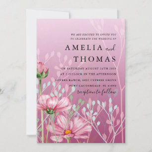 Watercolor Pink Wildflower & Foliage Wedding Invitation