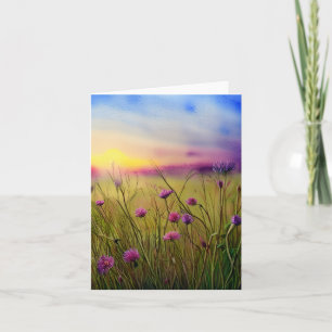 Watercolor pink wildflower sunset customisable card