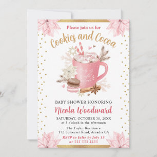 Watercolor Pink Winter Cookies & Cocoa Baby Shower Invitation
