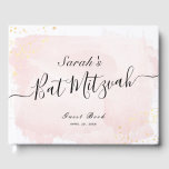 Watercolor Pink x Gold Bat Mitzvah Guest Book<br><div class="desc">This chic and elegant bat mitzvah guest book features a white background with blush pink brush strokes in watercolor and faux gold splatters. Personalise it for your needs. You can find more matching products at my store.</div>