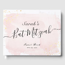 Watercolor Pink x Gold Bat Mitzvah Guest Book