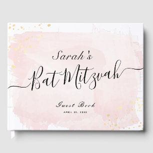Watercolor Pink x Gold Bat Mitzvah Guest Book