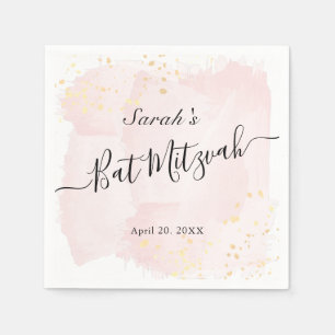 Watercolor Pink x Gold Bat Mitzvah Napkin