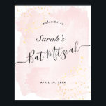 Watercolor Pink x Gold Bat Mitzvah Welcome Sign<br><div class="desc">This chic and elegant bat mitzvah welcome sign poster features a white background with blush pink brush strokes in watercolor and faux gold splatters. Personalise it for your needs. You can find more matching products at my store.</div>