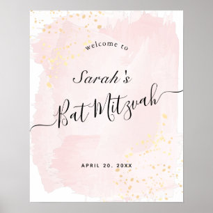 Watercolor Pink x Gold Bat Mitzvah Welcome Sign