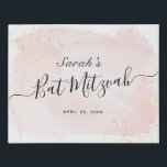 Watercolor Pink x Gold Bat Mitzvah Welcome Sign<br><div class="desc">This chic and elegant bat mitzvah welcome sign/sign in board/canvas art features a white background with blush pink brush strokes in watercolor and faux gold splatters. Personalise it for your needs. You can find more matching products at my store.</div>