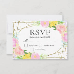 Watercolor Pink Yellow Blue Flowers Wedding RSVP Card
