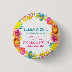 Watercolor Pink Yellow Blue Summer Flowers 3 Cm Round Badge