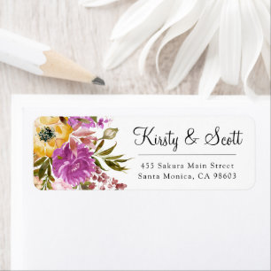 Watercolor Pink & Yellow Flowers Wedding Address