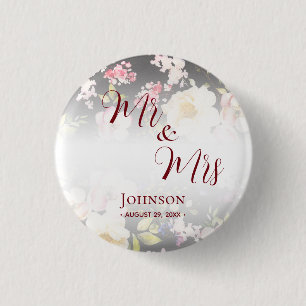 Watercolor Pink Yellow Roses,black blurred,Wedding 3 Cm Round Badge