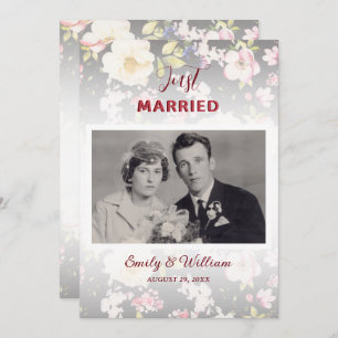 Watercolor Pink Yellow Roses,black blurred,Wedding Announcement