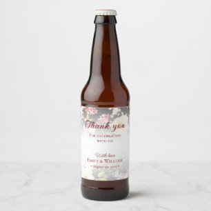 Watercolor Pink Yellow Roses,black blurred,Wedding Beer Bottle Label