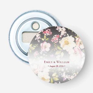 Watercolor Pink Yellow Roses,black blurred,Wedding Bottle Opener