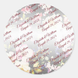 Watercolor Pink Yellow Roses,black blurred,Wedding Classic Round Sticker