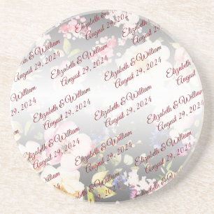 Watercolor Pink Yellow Roses,black blurred,Wedding Coaster
