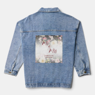 Watercolor Pink Yellow Roses,black blurred,Wedding Denim Jacket